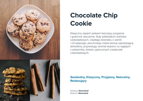 Nuty zapachowe Chocolate Chip Cookie: maślane ciastko, gorzka czekolada i wanilia. Idealny do kawiarni.