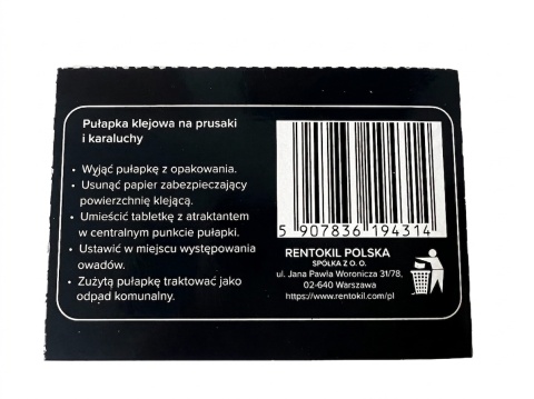 Skuteczny lep na karaluchy Rentokil o konstrukcji 3w1 stosowany przez ekipy DDD w monitoringu insektów.
